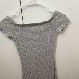 Grey off the shoulder sweater body con dress